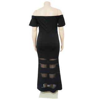Sexy See-Through Fashion V Neck Short Flare Sleeves Plus Size Maxi Dress