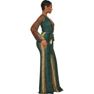 Women Casual Long Sleeve Loose Striped Jumpsuit