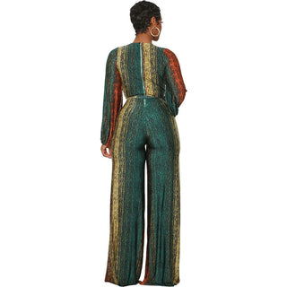 Women Casual Long Sleeve Loose Striped Jumpsuit