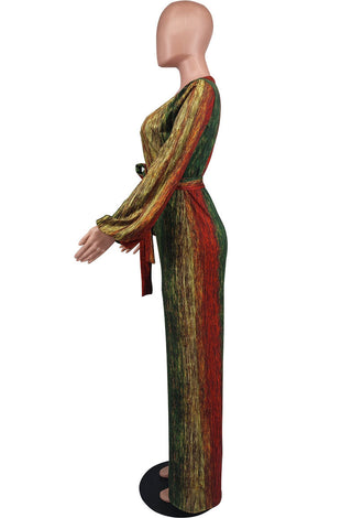 Women Casual Long Sleeve Loose Striped Jumpsuit