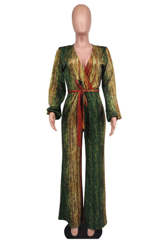 Women Casual Long Sleeve Loose Striped Jumpsuit