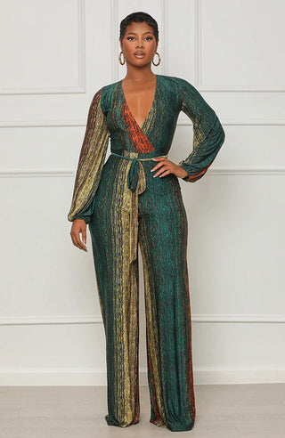 Women Casual Long Sleeve Loose Striped Jumpsuit