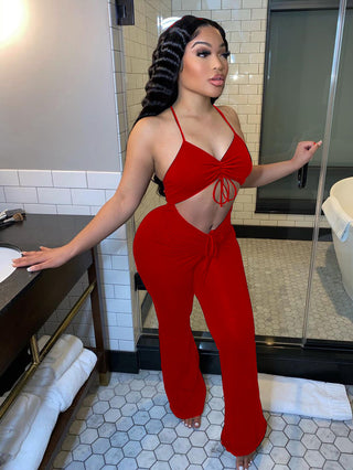 Sexy Drawstring Solid Ruched Jumpsuit