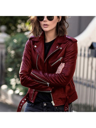 Zip Pockets Black PU Leather Jacket Coats