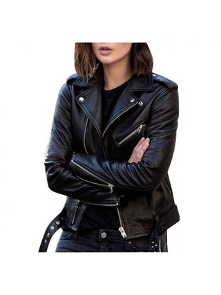 Zip Pockets Black PU Leather Jacket Coats