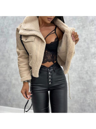 Street Patchwork Ladies Winter Artificial Leather  Jackets