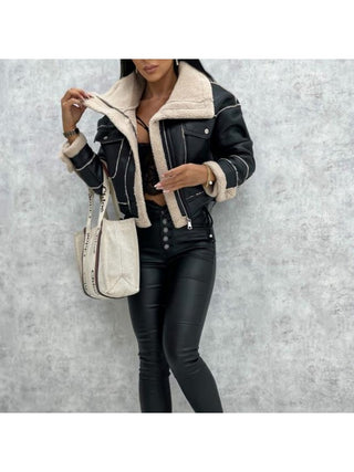 Street Patchwork Ladies Winter Artificial Leather  Jackets