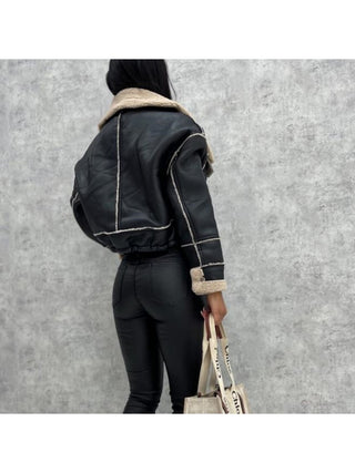 Street Patchwork Ladies Winter Artificial Leather  Jackets