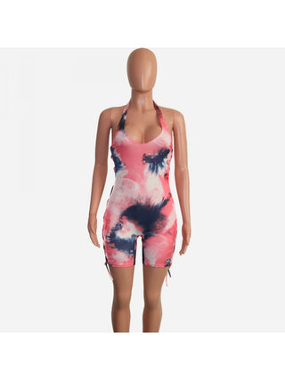 Sexy Cutout Tie Dyed Sleeveless Skinny Rompers