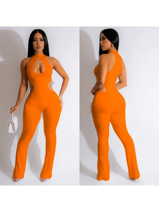 Women's Sexy Hollowed Out Pure Color Jumpsuit