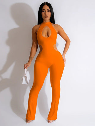 Women's Sexy Hollowed Out Pure Color Jumpsuit