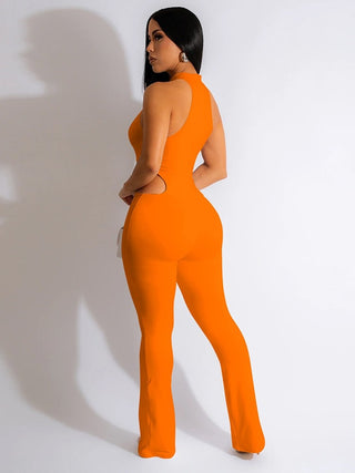 Women's Sexy Hollowed Out Pure Color Jumpsuit