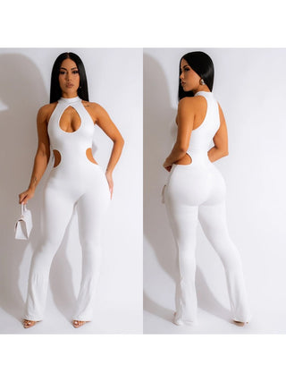 Women's Sexy Hollowed Out Pure Color Jumpsuit