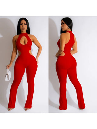 Women's Sexy Hollowed Out Pure Color Jumpsuit