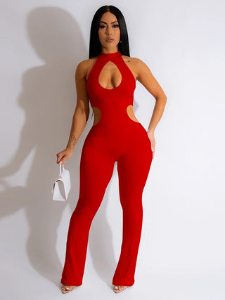 Women's Sexy Hollowed Out Pure Color Jumpsuit