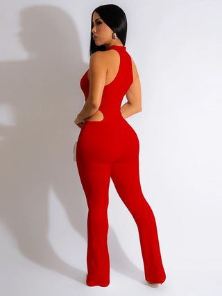 Women's Sexy Hollowed Out Pure Color Jumpsuit