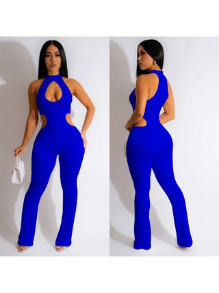 Women's Sexy Hollowed Out Pure Color Jumpsuit