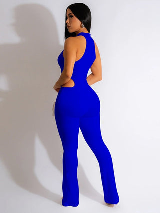 Women's Sexy Hollowed Out Pure Color Jumpsuit