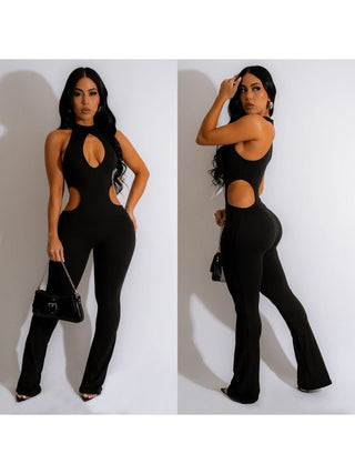 Women's Sexy Hollowed Out Pure Color Jumpsuit