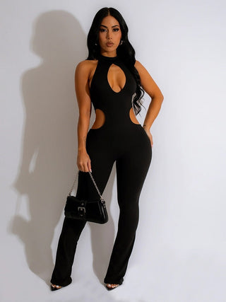 Women's Sexy Hollowed Out Pure Color Jumpsuit