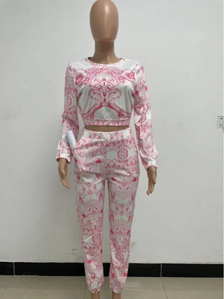 Casual Printing Long Sleeve 2pc Pants Sets