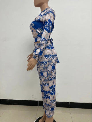 Casual Printing Long Sleeve 2pc Pants Sets