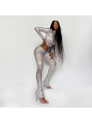 See Through Elastic Waist Bodycon Trouser Sets