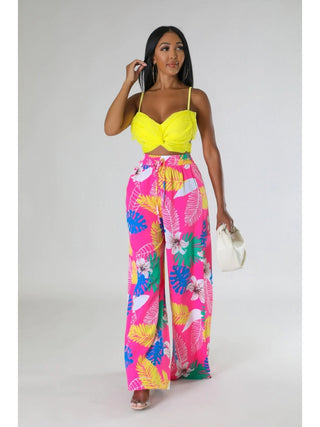 Floral Printed Pocket Wide Leg Pants