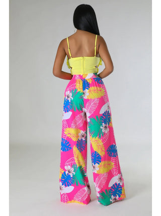 Floral Printed Pocket Wide Leg Pants