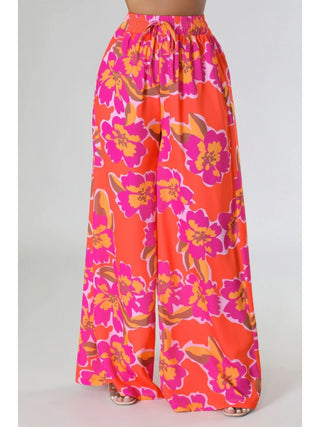 Floral Printed Pocket Wide Leg Pants