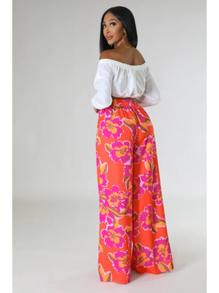 Floral Printed Pocket Wide Leg Pants