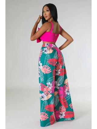 Floral Printed Pocket Wide Leg Pants