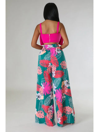 Floral Printed Pocket Wide Leg Pants