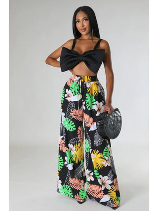 Floral Printed Pocket Wide Leg Pants