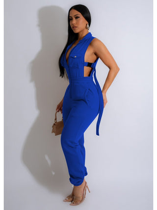 Multi Pocket Lace Up Cut Outs Fitted Jumpsuit