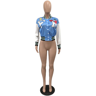 Women's Fashion Printing Stand Collar Long Sleeve Jackets