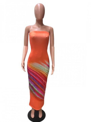 Colorblock Striped Strapless Maxi Dress