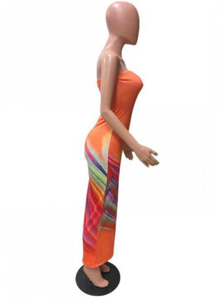 Colorblock Striped Strapless Maxi Dress