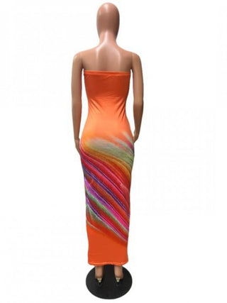 Colorblock Striped Strapless Maxi Dress