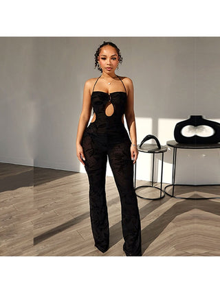 Tie-wrap Halter Neck Knitting Jumpsuits