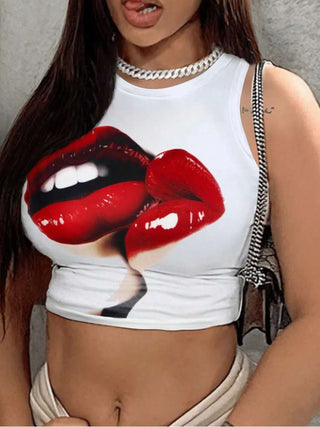 Lips Pattern Crewneck Cropped Tanks