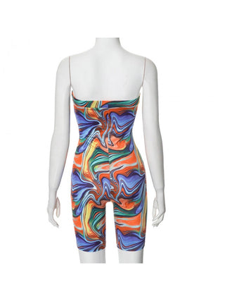 Colorblock Hollow Out Strapless Rompers