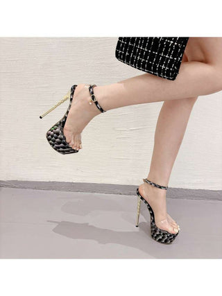 Transparent Print Ankle Strap Heels