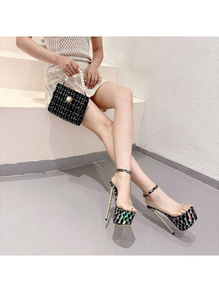 Transparent Print Ankle Strap Heels