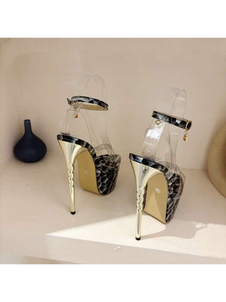 Transparent Print Ankle Strap Heels