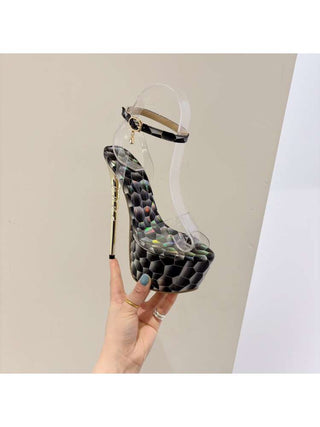 Transparent Print Ankle Strap Heels