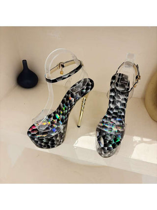 Transparent Print Ankle Strap Heels