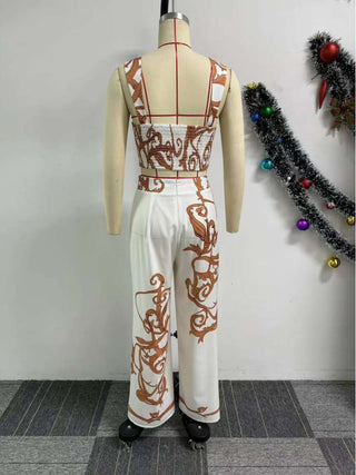 Printed Cropped Tank Wide Leg Pant Sets