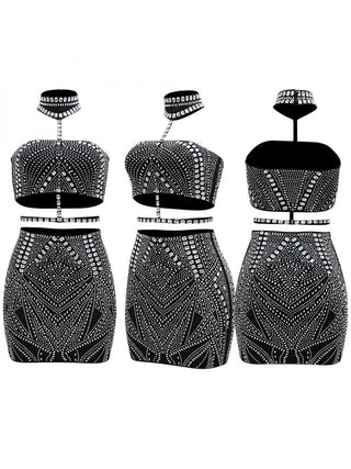 Rhinestones Halter Tube Skirt Sets