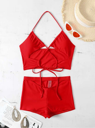 Solid Color Halter Neck Fitted Bikinis